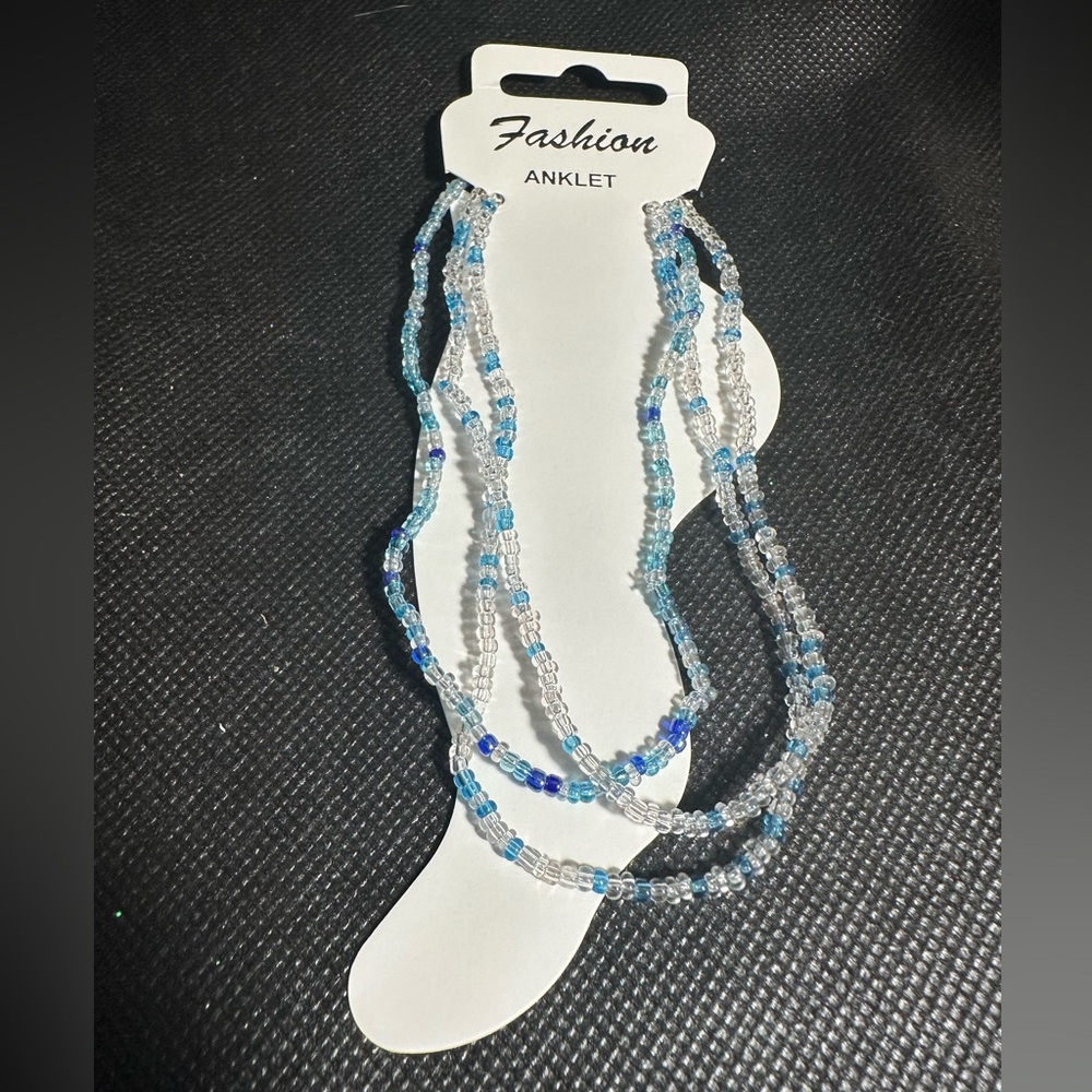 Blue and Clear Beaded Anklet